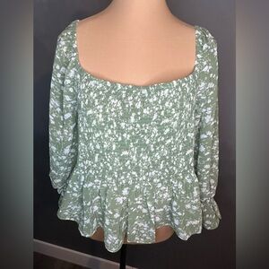 Lucy Paris Sage Floral Smocked Blouse